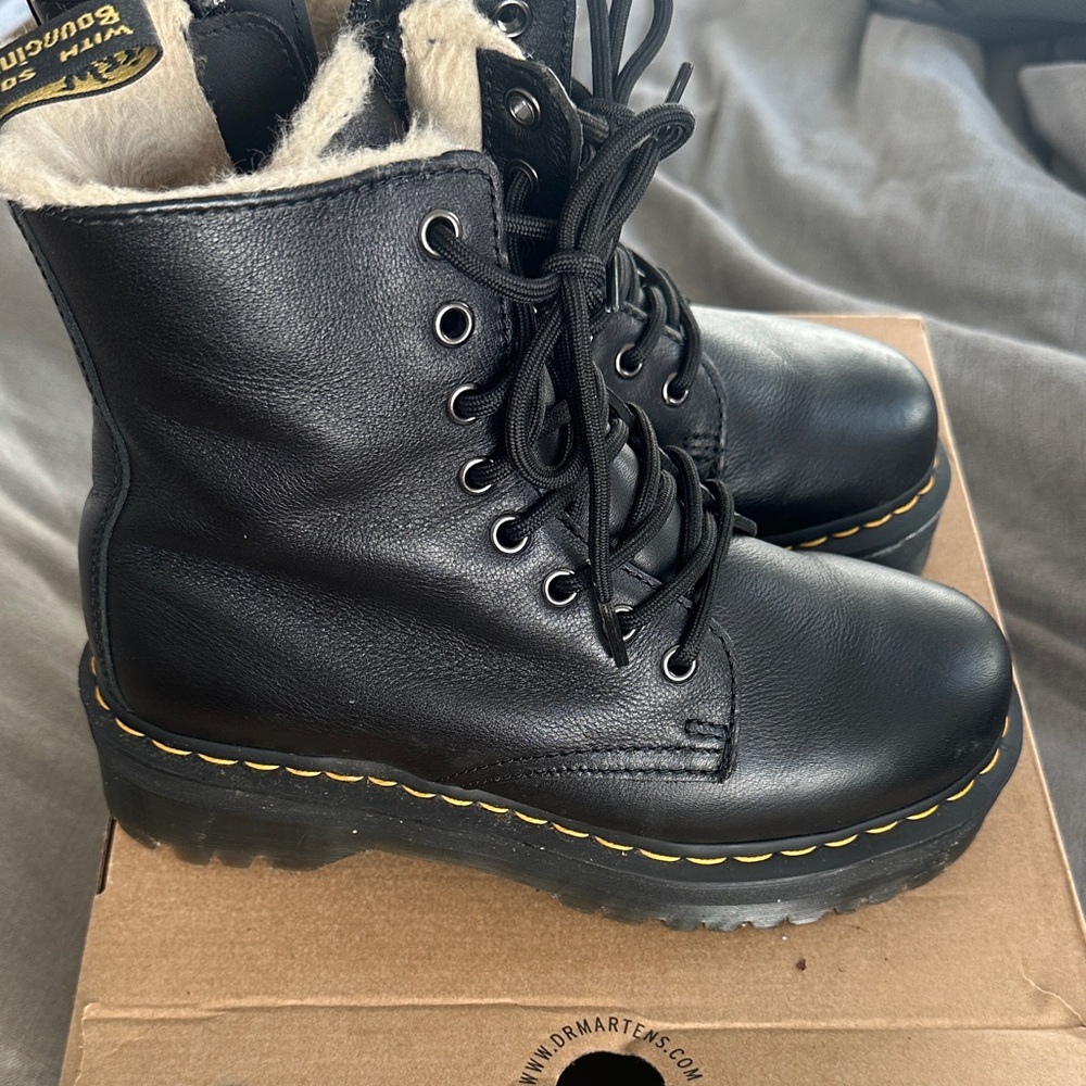 Dr. Martens Black Jadon Boots with Fuzzy Lining